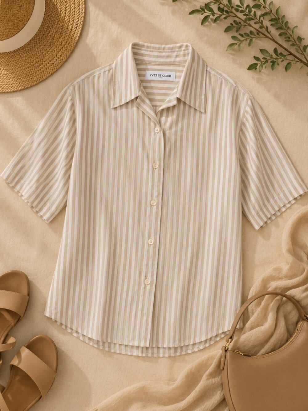 VTG Yves St. Clair Striped Button-Up Blouse Sz 14 Made in Korea 100% Polyester